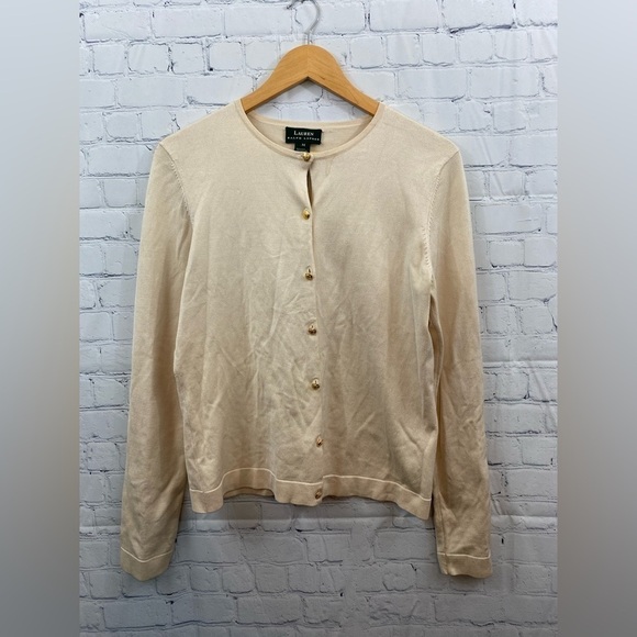 Lauren Ralph Lauren Silk Blend Light Weight Button Up Cardigan Womens Medium - Picture 1 of 8